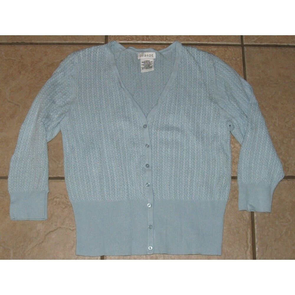 Pale Blue Sz Medium (8/10) Casual or Dress Stretchy Lightweight Cardigan Sweater